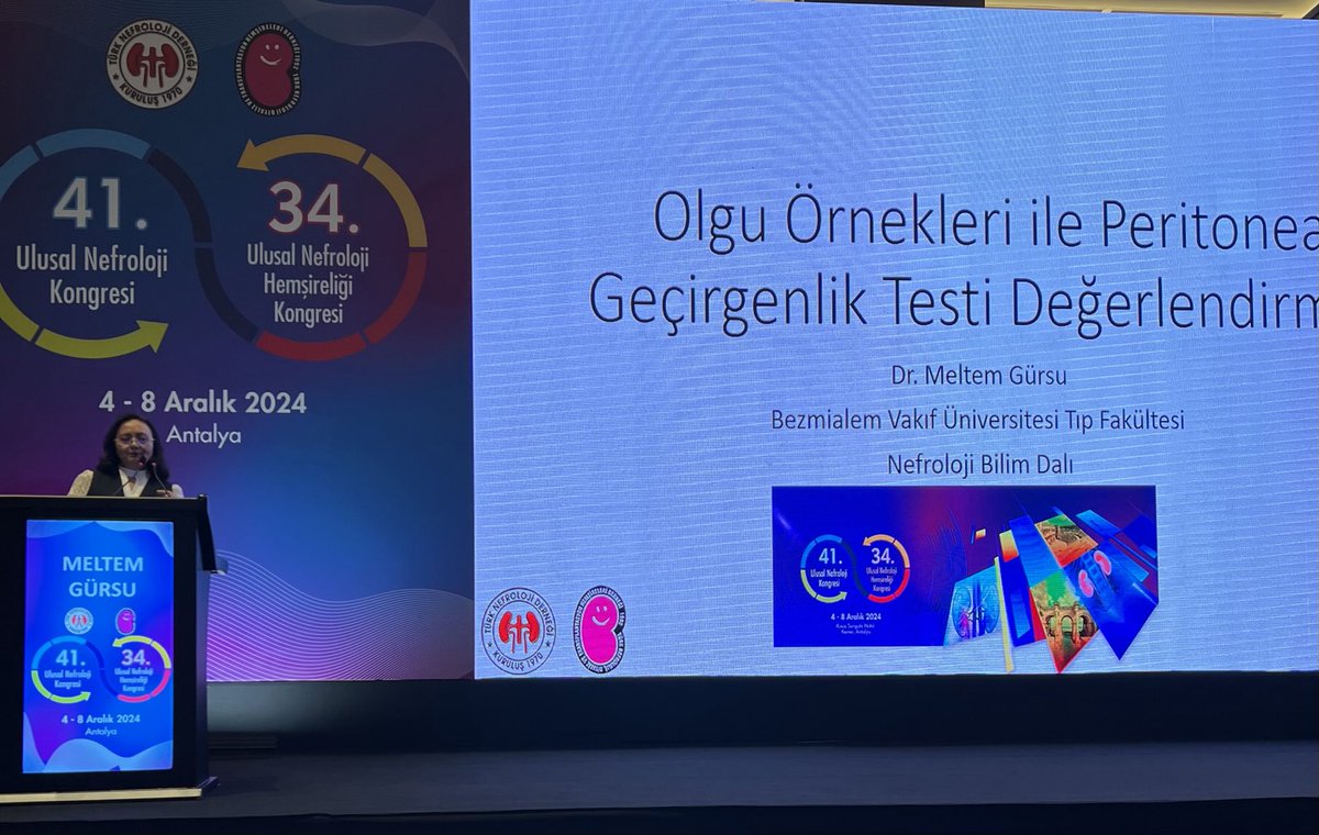 RKazancioglu's tweet photo. Kongremizin ilk gününde Periton Diyaliz oturumunda Prof Dr Meltem Gürsu Membran geçirgenliğini olgu örnekleri ile sunuyor. #ulusalnefro24 ⁦@bezmialemtip⁩ https://t.co/8uKNv3scbb
