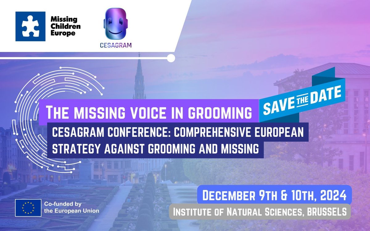 ✨ In less than a week the final conference of CESAGRAM Project EU, "The Missing Voice in Grooming", will take place in Brussels at the Institute of Natural Sciences.

📅 9-10 of December
🕰️ 8.15 CET

You may register now: share-eu1.hsforms.com/1BQr78u_HSryBZ…