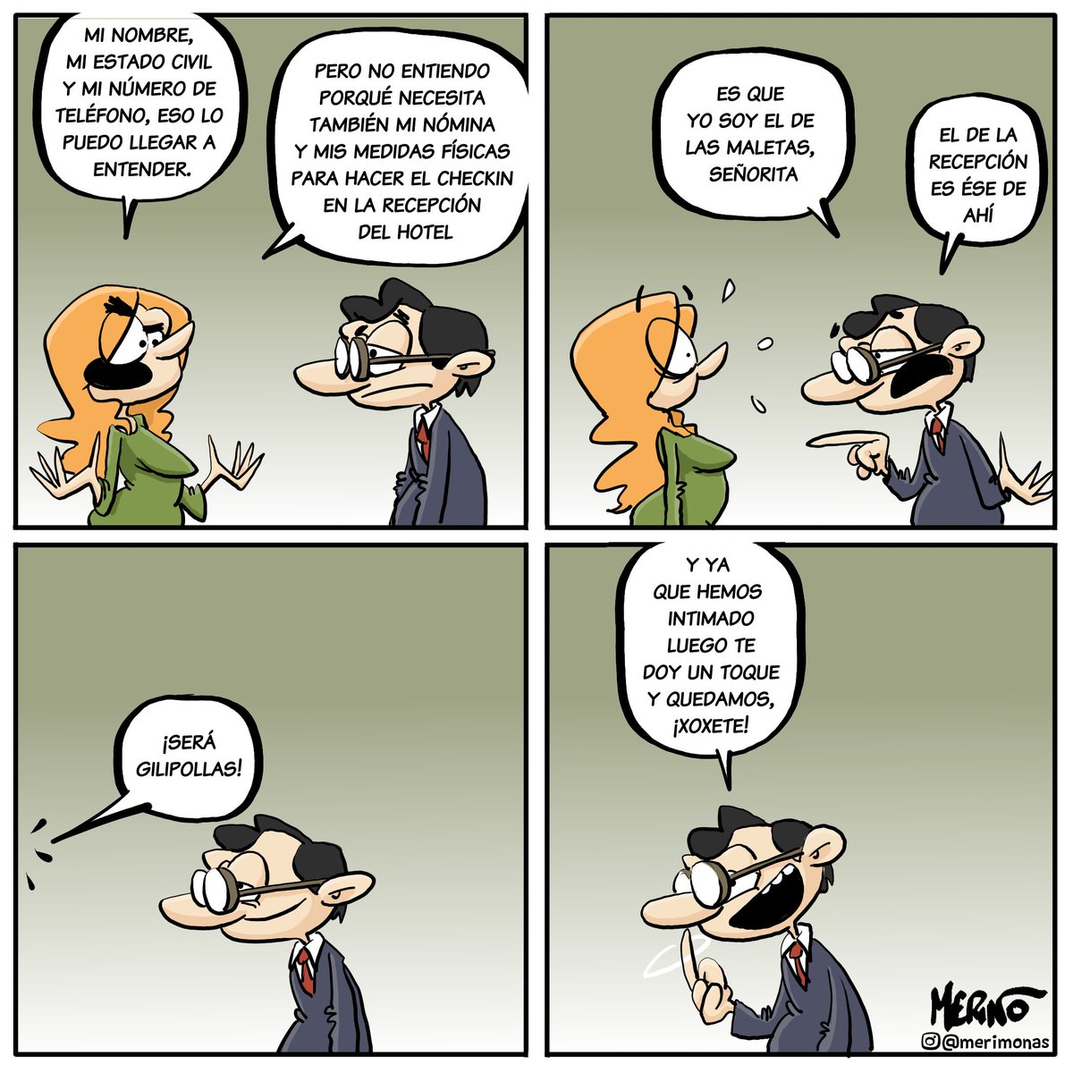 meri_monas's tweet photo. Os quejáis de vicio. Algo tendréis que esconder si no queréis dar los chorrocientos mil datos en el hotel
#datos #hoteles #microcomic #viñetas #merimonas https://t.co/gyOfP0ysGZ