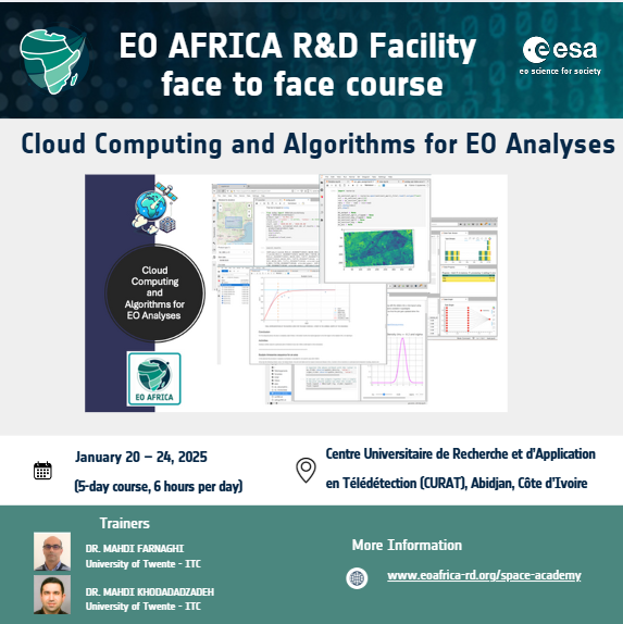 EO AFRICA R&D Facility (@eoafricard1) on Twitter photo 🏅 More training opportunities:
The upcoming <a href="/EOAfricaRD1/">EO AFRICA R&D Facility</a> f2f course will take place in Abidjan #Côted_Ivoire 🇨🇮 in cooperation with the "Centre Universitaire de Recherche et d’Application en Télédétection" <a href="/Curat_ufhb/">CURAT - Centre Universitaire de Recherche et d'App</a>
Applications deadline 🗓️Jan 02/25
bit.ly/41h4dFJ 🏅 More training opportunities:
The upcoming <a href="/EOAfricaRD1/">EO AFRICA R&D Facility</a> f2f course will take place in Abidjan #Côted_Ivoire 🇨🇮 in cooperation with the "Centre Universitaire de Recherche et d’Application en Télédétection" <a href="/Curat_ufhb/">CURAT - Centre Universitaire de Recherche et d'App</a>
Applications deadline 🗓️Jan 02/25
bit.ly/41h4dFJ