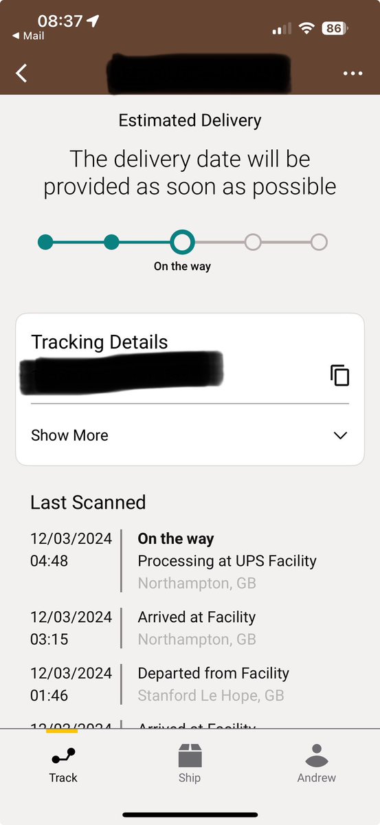 midlifewhatnow's tweet photo. @UPS_UK what’s going on? My delivery has gone out for delivery twice, not been delivered and now doesn’t even have a delivery date. https://t.co/WTONHsU11d