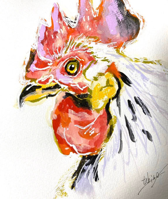 ザザッと描いたニワトリ(再掲)#鳥イラスト #絵柄が好きって人にフォローされたい 