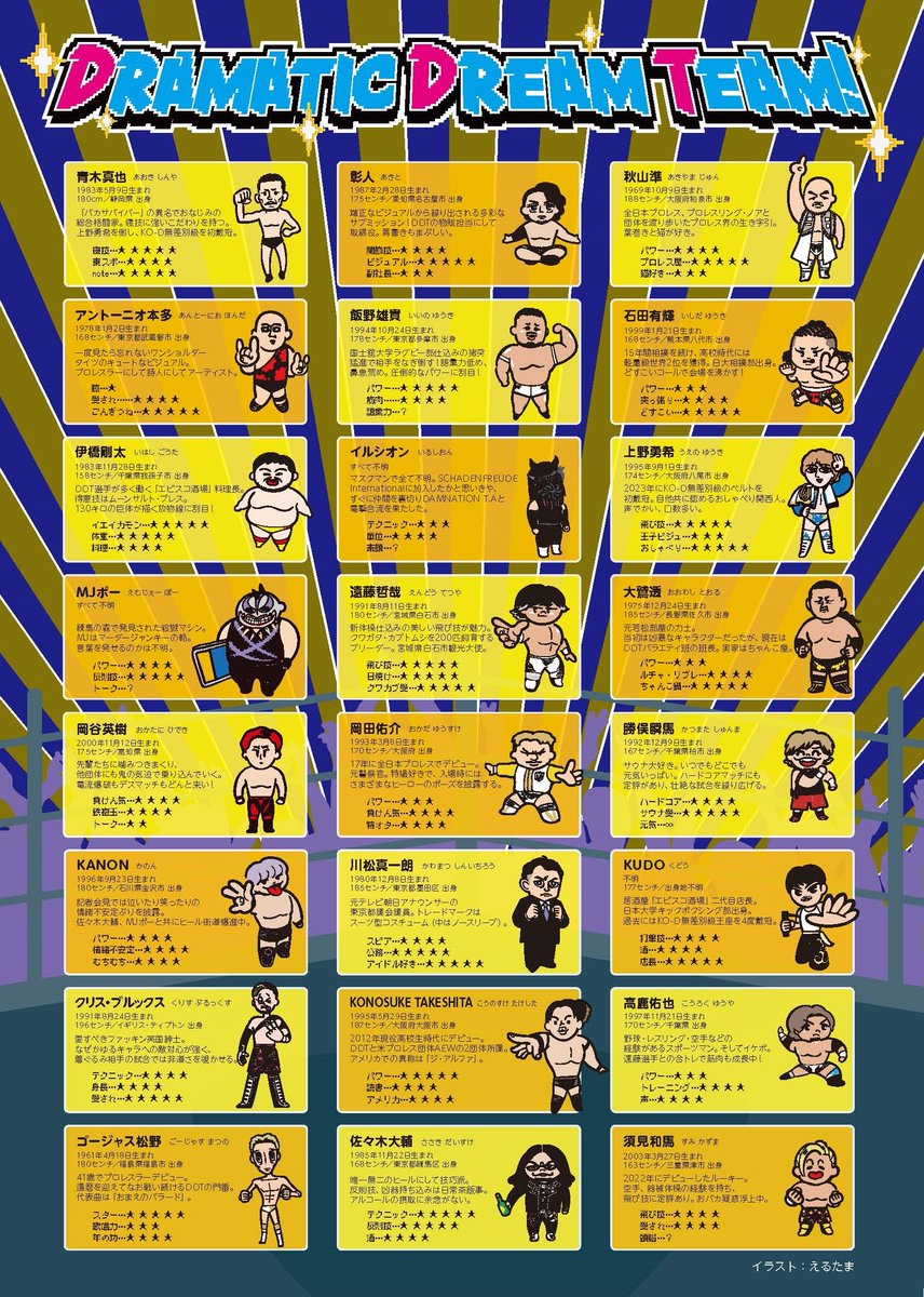 📢選手紹介フライヤーリニューアルのお知らせ DDT選手達のプロフィール
