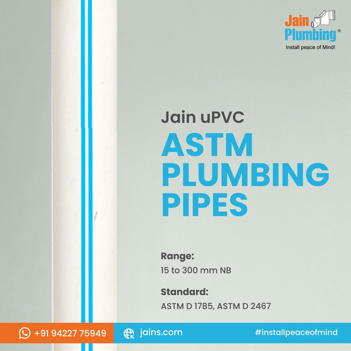 JainPlumbing's tweet image. Jain uPVC ASTM Plumbing Pipes💧✨

Specifications:
✔️ Range: 15 mm to 300 mm NB
✔️ Standard: ASTM D 1785, ASTM D 2467

Built for precision, durability, and reliability – the perfect choice for all your plumbing needs!

#JainPlumbing #uPVCPipes #PrecisionEngineering