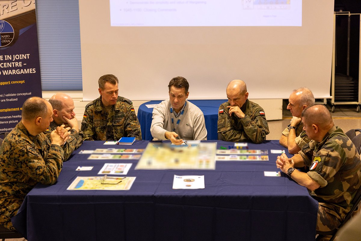 NATO_JWC's tweet photo. Maj. Gen. Bogdan Rycerski, Commander @NATO_JFTC, visited @NATO_JWC to meet with the JWC leadership and observe #NATO Ex STEADFAST DAGGER 2024. During his visit, the JFTC Commander also had the opportunity to participate in the JWC’s cooperative resource management #wargame, Dagger’s Edge; an educational tabletop  board game, based on the STEADFAST DAGGER 2024 training scenario.
#WeAreNATO