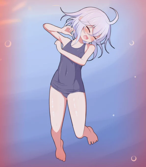 絵772号「マナさん」被ダメージ立ち絵(水中)以前描いた尻もちタイプの被ダメ立ち絵は実装してみてかなり違和感があったので新たに描き下ろしました。 