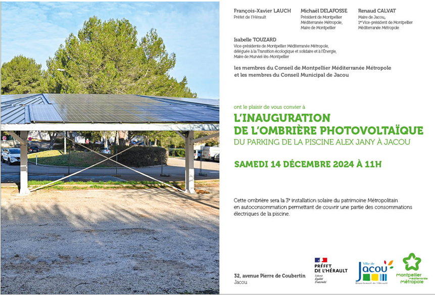 Richard_Loyen's tweet photo. Ravi de voir que @Montpellier3m va inaugurer une ombrière solaire sur le parking de la piscine publique à Jacou, la 3e installation photovoltaïque en autoconsommation sur le patrimoine métropolitain 👌 https://t.co/3sOJIYyxjk