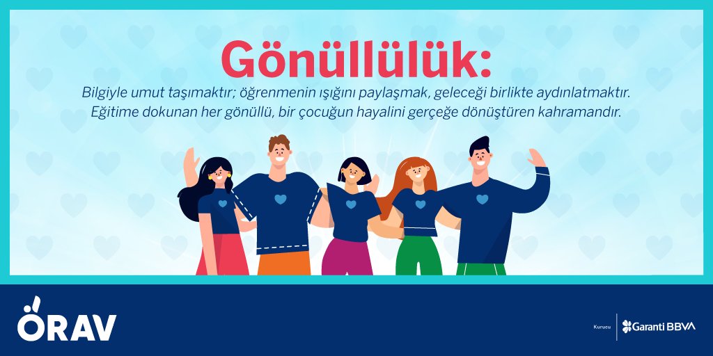orav2008's tweet photo. Gönüllülük, bilgi ve deneyimi paylaşarak geleceği birlikte aydınlatmaktır!

Eğitimden aldıkları güçle, gönüllülük ruhuyla emek veren tüm gönüllülerimize sonsuz teşekkürler.

Sayenizde daha fazla öğrenci kaliteli eğitimle buluşuyor ve toplumda fark yaratıyor. 💙

#DünyaGönüllülerGünü