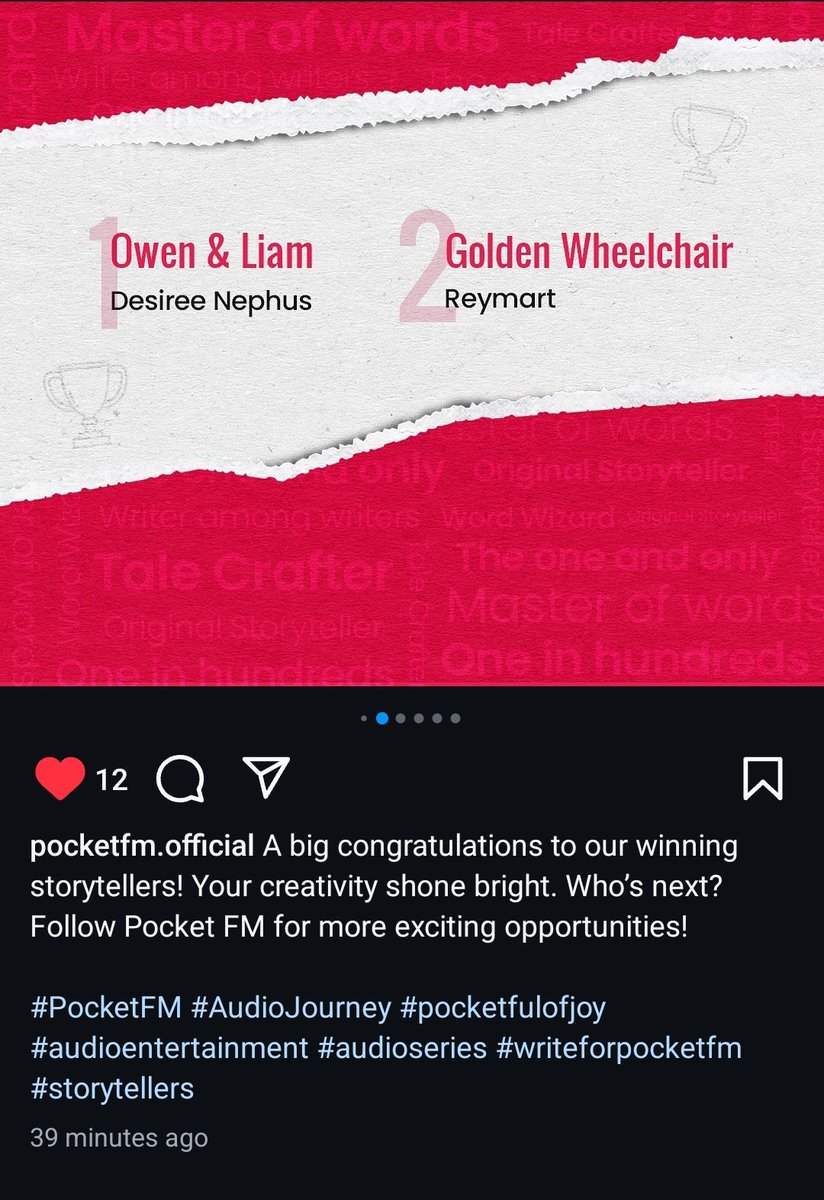 OyinloyeSabrina's tweet photo. Guys! 😲😲😲 My book Owen &amp; Liam won first place in the recently concluded 'Original' contest on PocketFM!
The prize is $10,000!

#ReadersCommunity, you are the best! Thank you so much! 😭

#writerslift #writerscommunity #writerslife #readersoftwitter
@PocketFM_App @PocketFMTeam https://t.co/SevQwMnOOM