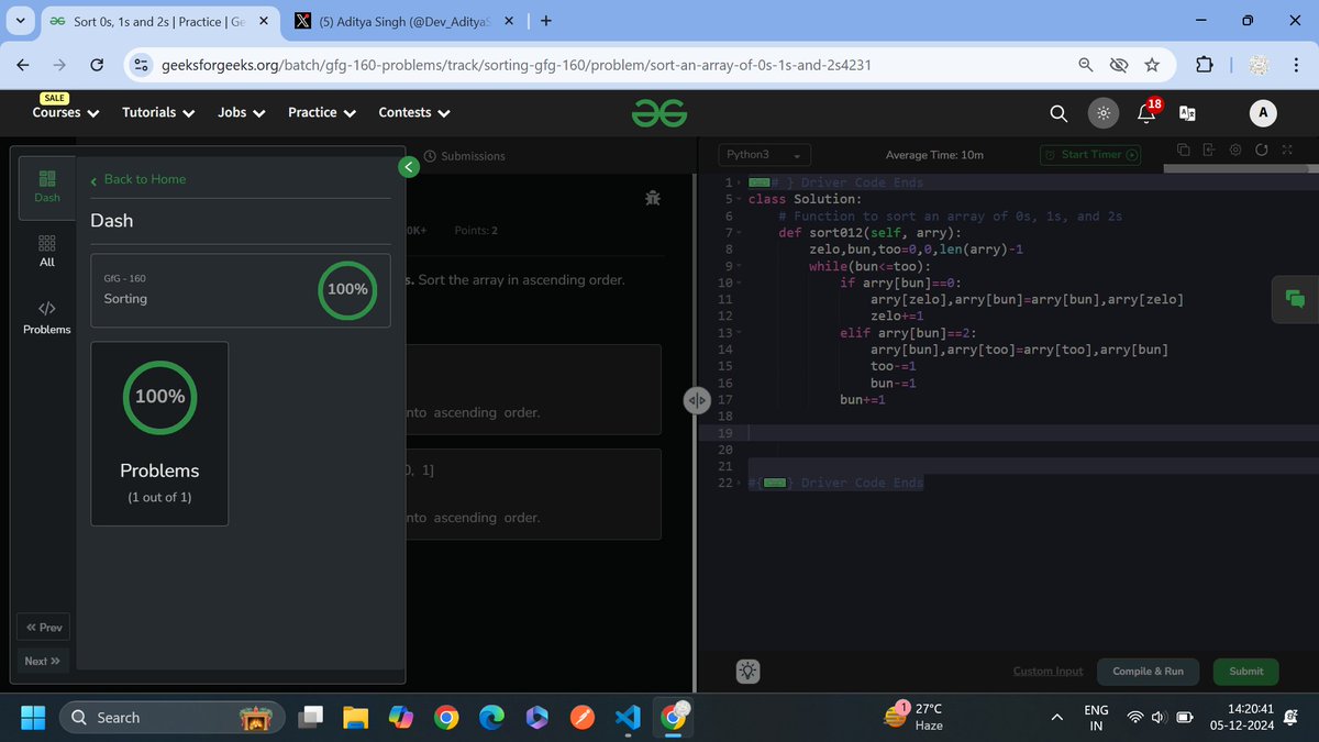 Dev_AdityaSingh's tweet image. 🚀#Day21 - Keeping the Streak Alive!🎯

Another day, another problem solved in the 160 Days of Problem-Solving challenge by @geeksforgeeks!

Kicked off #Day1 of #Sorting today.😎
Solved this question so many times before, but the grind continues!

#GfG160 #geekstreak2024 #Coding