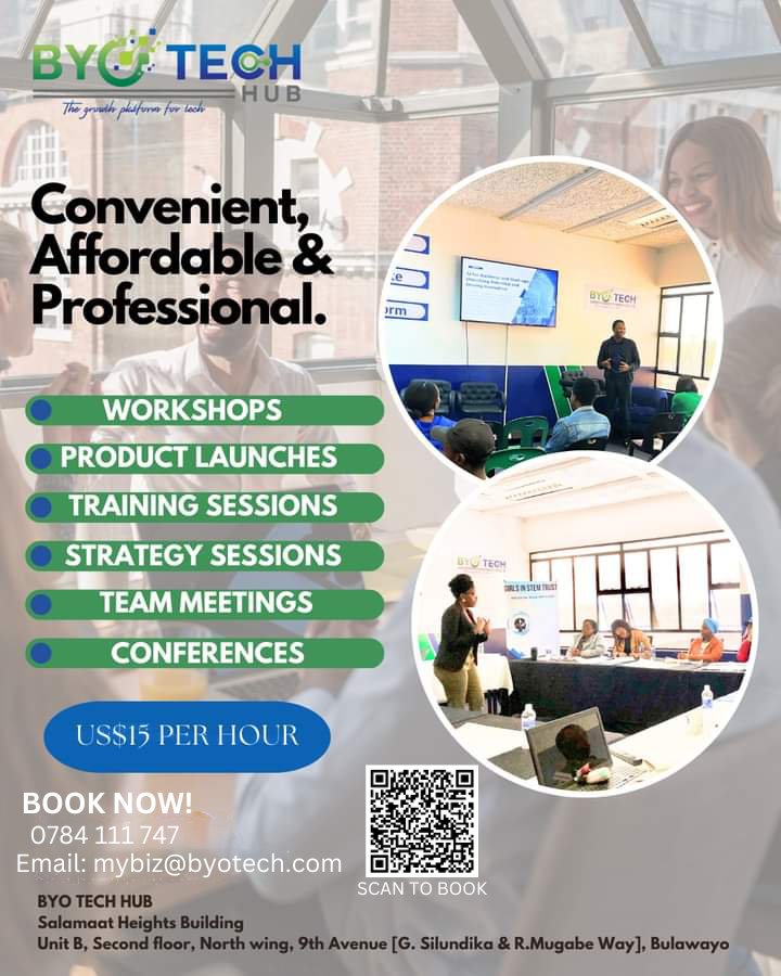 Looking for a unique venue to bring your event to life? Byo Tech Hub offers a versatile and inspiring space perfect for workshops, seminars, networking events, and more! #ByoTechHub #workshops #networks 

Book Now:

shorturl.at/iYx7l
<a href="/internetsociety/">Internet Society</a> <a href="/izonehub/">iZoneHub Zim🇿🇼</a> <a href="/hut_green/">GreenHut</a>