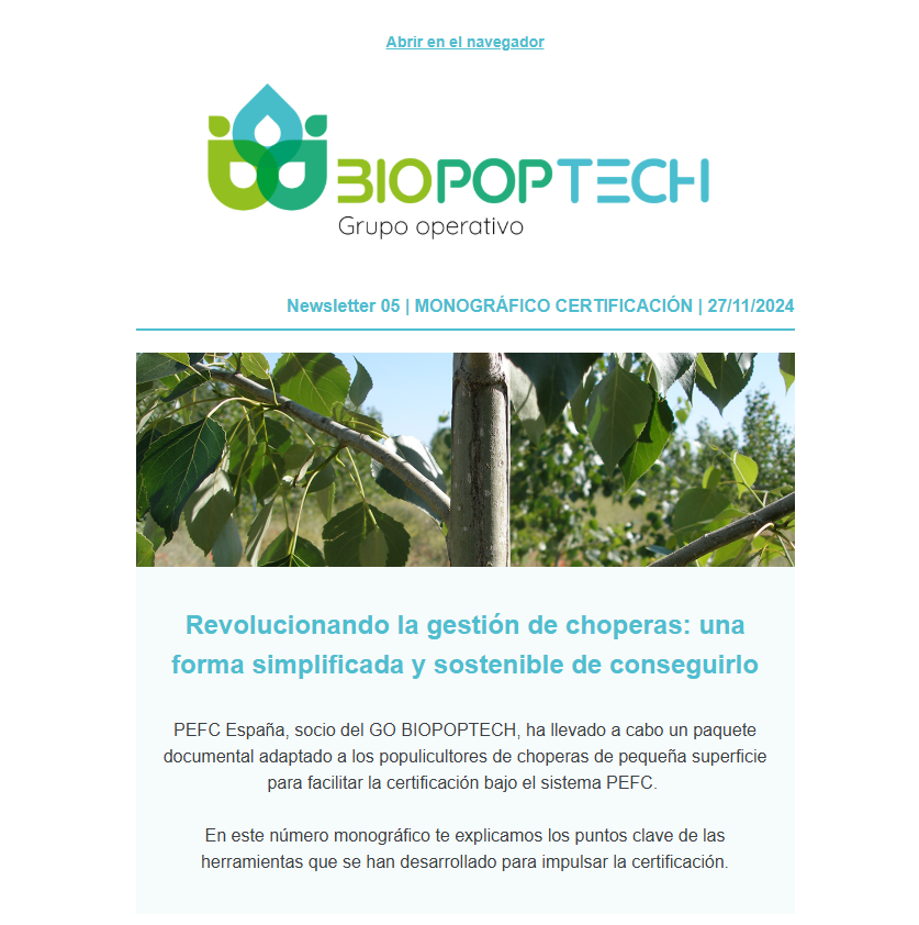🛠️ Nuevas herramientas para la gestión de #choperas de la mano de #Biopoptech. <a href="/PEFCSpain/">PEFC España</a> ha desarrollado un paquete documental para tramitar la certificación adaptado a choperas de pequeña superficie. Lee el monográfico con los detalles🗞️r.mailing.cesefor.com/mk/mr/sh/7nVTP… #chopo #populus