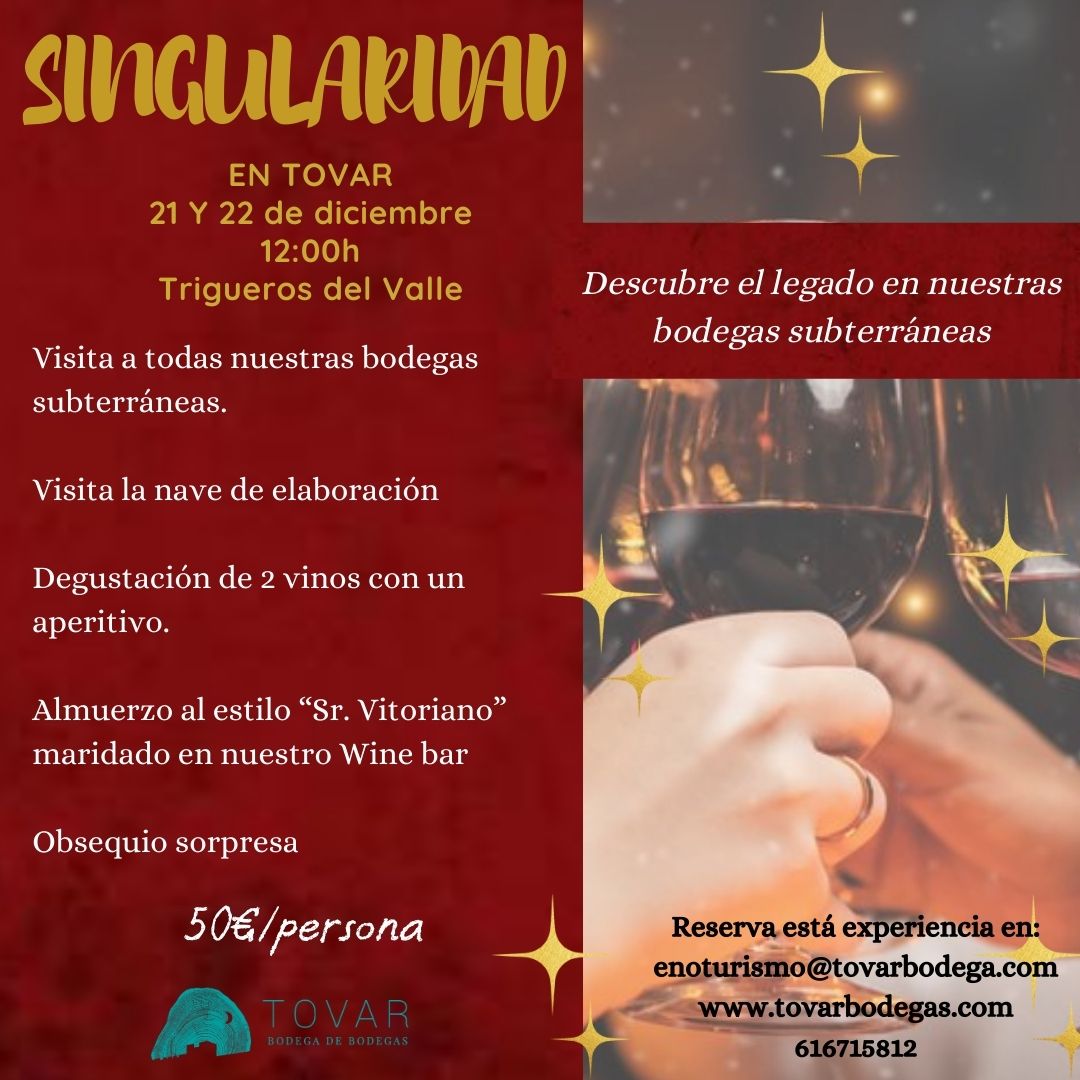EVENTO SINGULARIDAD🍇

Cerramos "casi" el año con este evento dónde podrás conocer el sueño de Tovar al completo

21 y 22 de diciembre
12h 
Tovar Bodegas, Trigueros del Valle

#enoturismo #diciembre #navidad #rutavinocigales