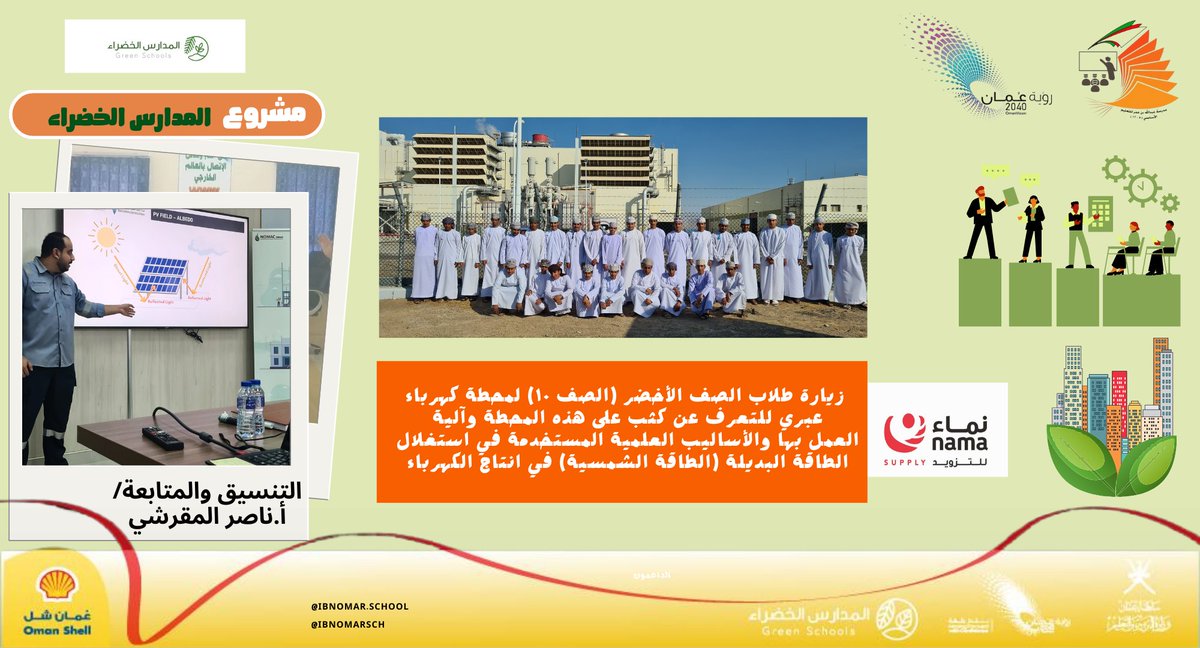 EduGovDhr7213's tweet photo. #المدارس_الخضراء 
• اليوم والتاريخ/
الأربعاء ٢٠٢٤/١٢/٤م
• الفعالية/
زيارة محطة عبري2 للطاقة الشمسية
• المستهدفون/
طلبة الصف الأخضر (الصف ٢/١٠)
• التنسيق والإشراف/
أ.ناصر بن علي المقرشي
(المشرف على مشروع الصف الأخضر)

#مدارسنا_مستقبل_واعد
@dhr_moe
@group_nama 
@Oman_Shell https://t.co/4WMEndPD9Z