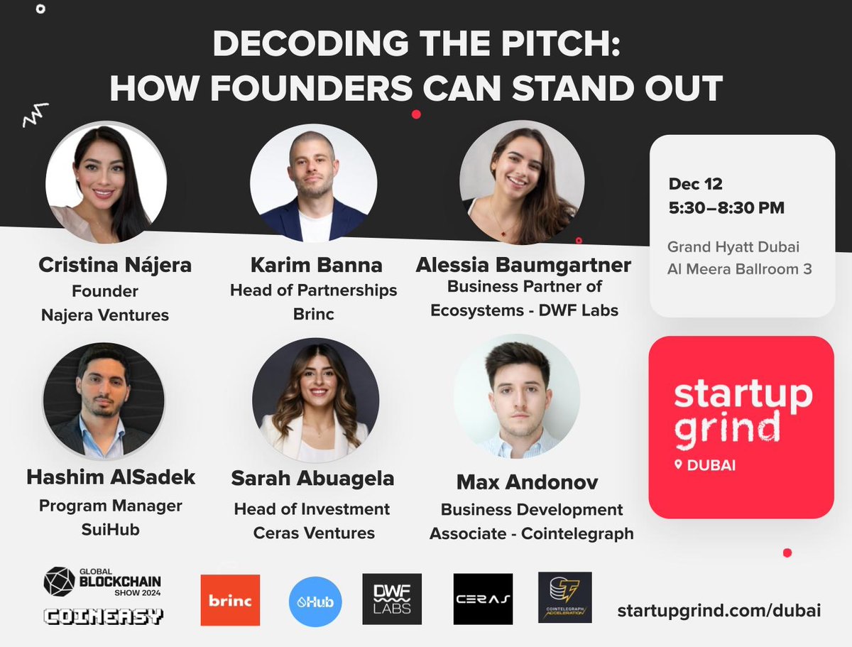 🔥 Founders, Are You Ready to Pitch to Web3 investors? 

This is your chance to stand in the spotlight, pitch your boldest ideas, and get real-time feedback from influential investors and industry leaders in Web3. Join Hashim AlSadek from @SuiHub_org , <a href="/AlessiaBaumgar/">Alessia🦅🟠$FF</a>   from