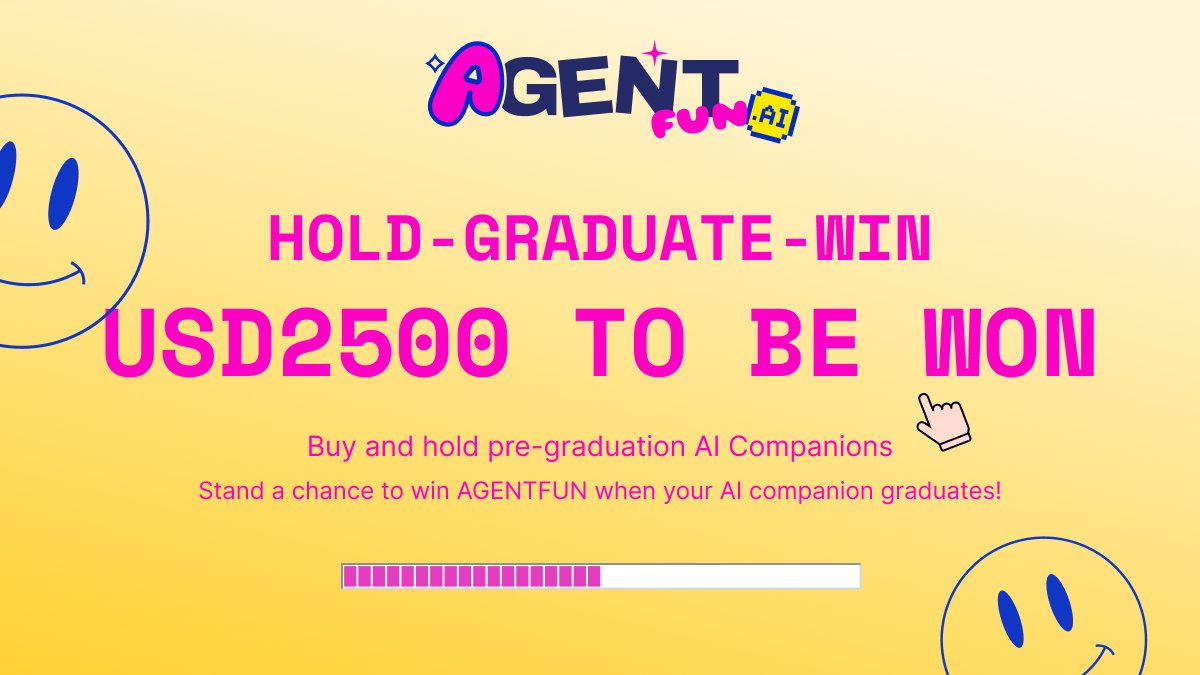 agentfunai's tweet image. (๑•̀ㅂ•́)🫵✧ The FUN keeps rolling!

We want to see more AI companions graduating from #AGENTFUN~!

Starting from now, we are giving away a total of USD2500 in #AGENTFUN to holders of the next 5️⃣ projects that graudate ✿

Here is how it works:
✧ Visit agentfun.ai…