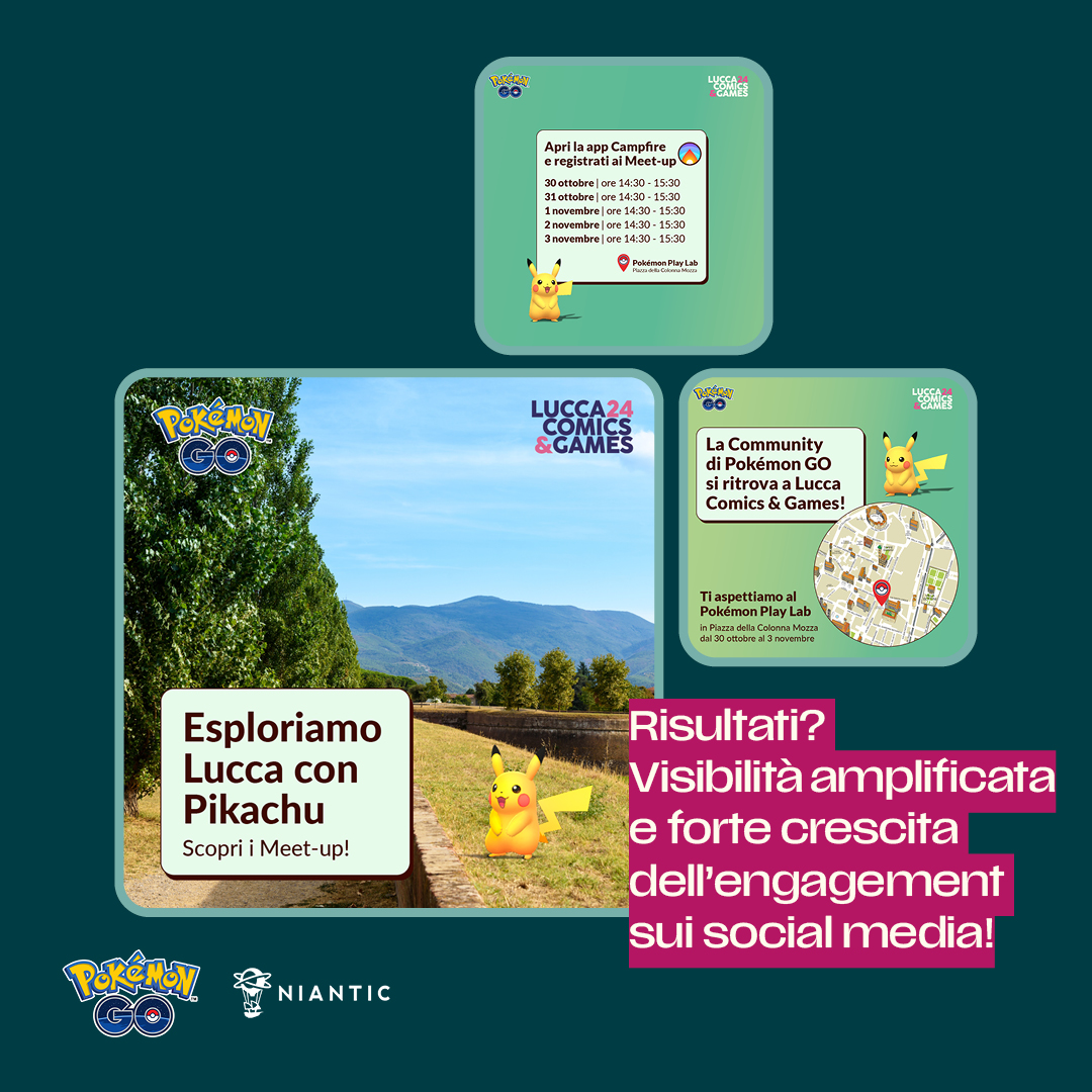 BPRESS_IT's tweet photo. 🎮✨ Comunicazione integrata per supportare Niantic e Pokémon GO a Lucca Comics&Games 2024! ✨🎮
🔹 Calendario editoriale IG, TikTok e FB
🔹 Campagna creativa e media buying
🔹 Influencer marketing e Ufficio Stampa
🎯 Risultato? Visibilità amplificata e forte engagement!
#BPRESS https://t.co/cicgaxIqLd
