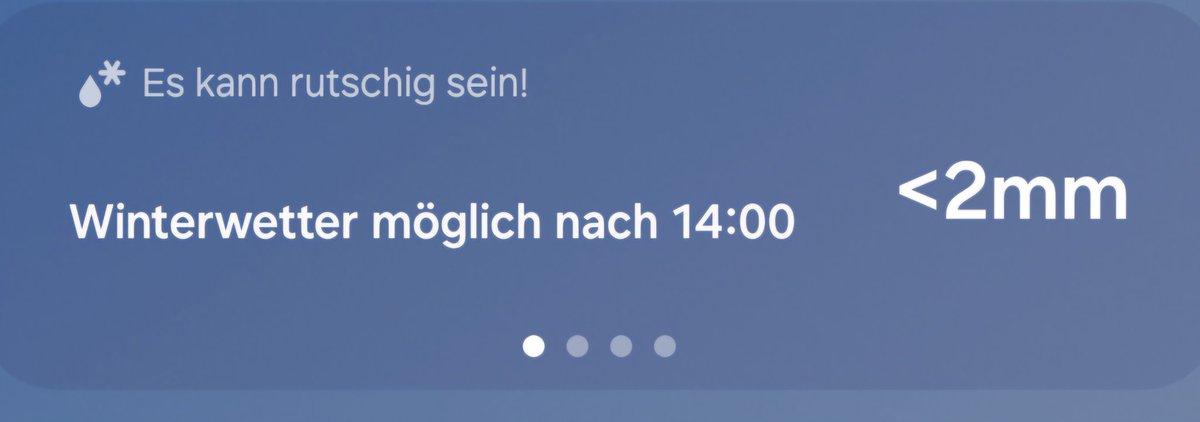 Ich mag diese Wetterapp. Die ist immer so präzise in ihren Angaben. 😂 Das hat was von "Du willst wissen wie das Wetter wird? Schau aus dem Fenster! Kann sein Schnee, kann sein Regen, kann sein Sonne" 😆