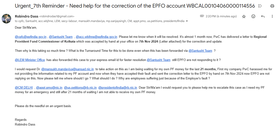 DassRobindro's tweet photo. @CMODelhi @socialepfo @epfokolkata @mansukhmandviya @SanjayAzadSln @LabourMinistry @atishi_maarlena @ArvindKejriwal Dear Sir/Ma'am please intervene in this matter as I need my PF money for an emergency, But Employer and EPFO have taken more than 21 months and still I have not received my own PF money.
@socialepfo 
@mansukhmandviya 
@LabourMinistry 
@CMODelhi 
@rashtrapatibhvn 
@narendramodi https://t.co/r0AquVgVj4