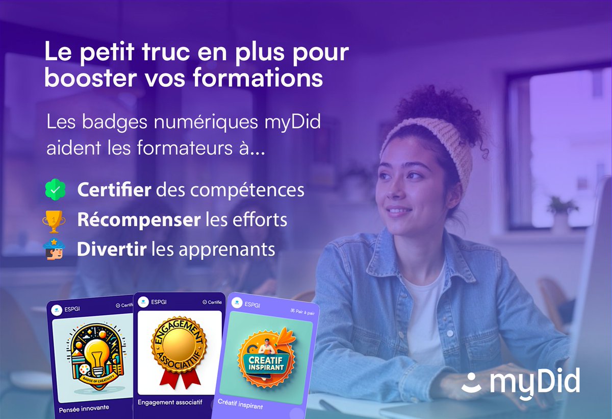 myDid_En's tweet photo. ✅ L'outil qu'il manquait aux formateurs en ligne ?

Un des grands challenges des formations en ligne, c'est le taux d'abandon bien supérieur au présentiel (10% à 20% supérieur selon les études).

😴 Une des causes ? Le manque d'investissement. Quand on est seul derrière un ordinateur, on est rarement encouragé, rarement poussé à se dépasser.

🃏 Une des solutions ? La gamification.
En créant des challenges et en validant des acquis, les formateurs invitent l'apprenant à se dépasser continuellement et "débloquer" des achievements (c'est un peu le principe qui fait le succès de Duo Lingo).

🎯 Comment faire ? Avec les badges myDid.
Les badges numériques myDid répondent exactement à la problématique de gamification et permettent aux formateurs de valider des acquis, créer et récompenser des challenges, faire interagir des apprenants entre eux, et bien plus encore.

Vous êtes formateur et souhaitez une démo ?
👉 Contactez-nous ici : https://t.co/GfLjbs2LKn

#Formation #elearning #Mooc #Learning #Teaching