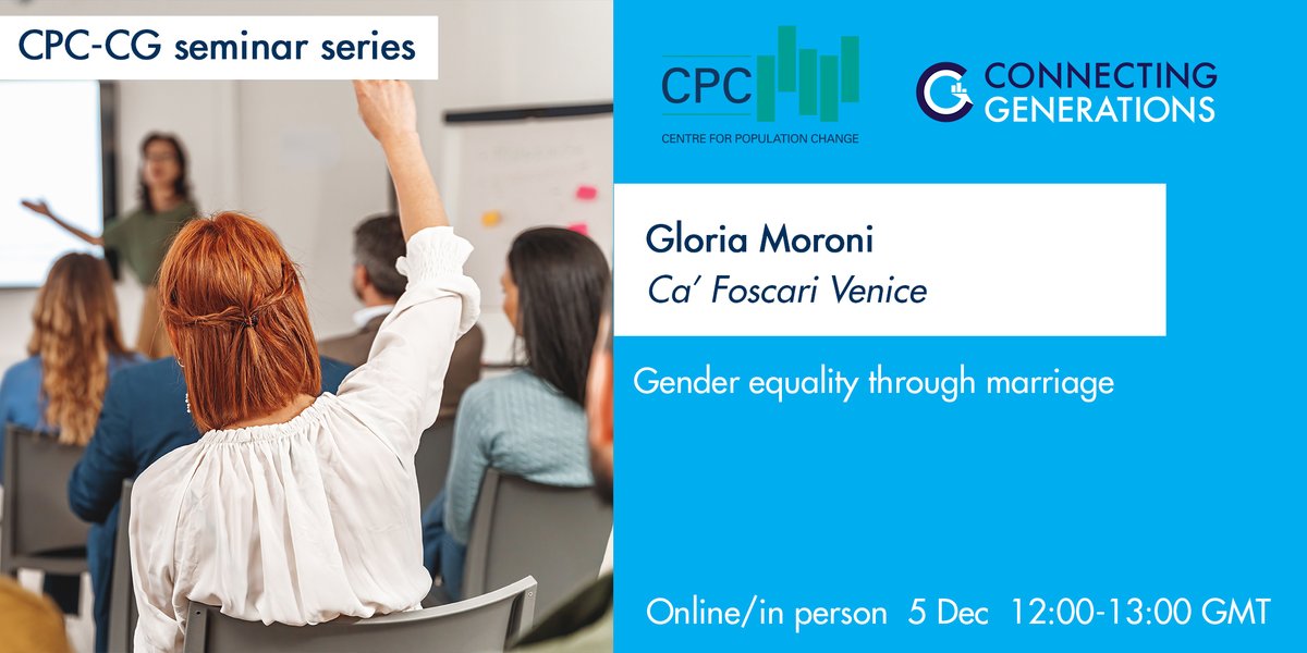 CPC (@cpcpopulation) on Twitter photo 🕛TODAY - #CPCCGWebinar at 12:00 (UK time)
<a href="/gloria__moroni/">Gloria Moroni</a> from <a href="/DipEcoUnive/">Ca' Foscari Economia</a> <a href="/CaFoscari/">Unive Ca' Foscari</a> will discuss whether marriage can promote gender equality by comparing how #marriage and #cohabitation affect the work lives of #newparents.
Register to join us: cpc.ac.uk/activities/ful… 🕛TODAY - #CPCCGWebinar at 12:00 (UK time)
<a href="/gloria__moroni/">Gloria Moroni</a> from <a href="/DipEcoUnive/">Ca' Foscari Economia</a> <a href="/CaFoscari/">Unive Ca' Foscari</a> will discuss whether marriage can promote gender equality by comparing how #marriage and #cohabitation affect the work lives of #newparents.
Register to join us: cpc.ac.uk/activities/ful…