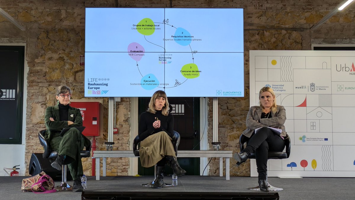 EuroVertiC's tweet photo. María Huertas directora del Área de Medio Ambiente de @EuroVertiC presenta algunos de los proyectos que desarrollamos siguiendo los valores de la #NEB junto a otras muchas entidades: @LIFEBauhausing, @LIFESeedneb y @lifegreenme5. #NEBChapter https://t.co/onxOzs7EQI