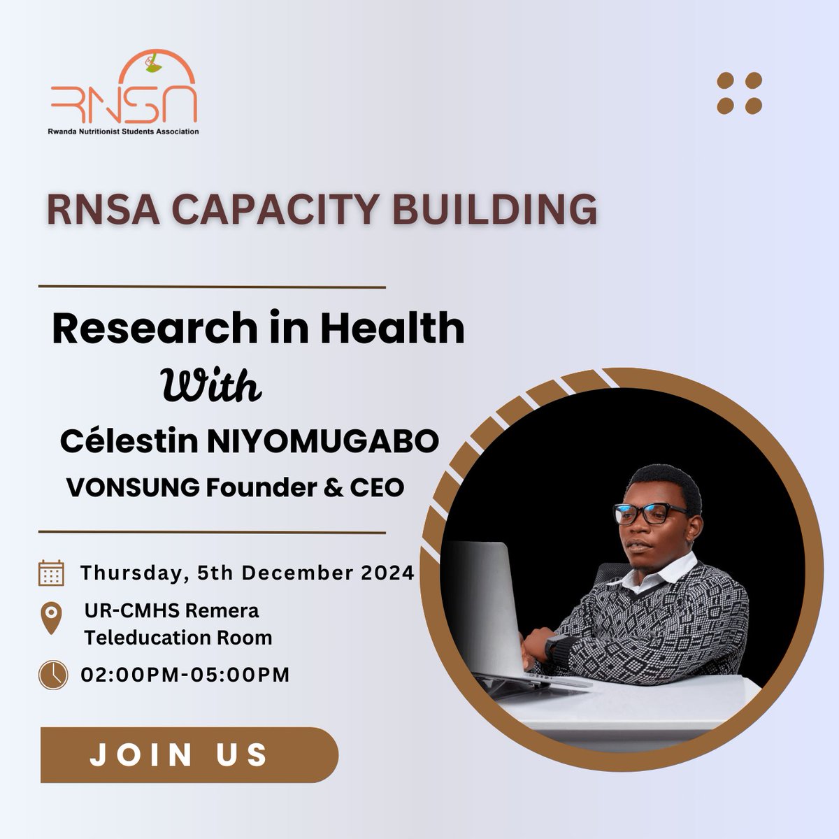 We are excited to invite you to the interesting capacity building session on #ResearchInHealth

Today at <a href="/UCmhs/">UR-CMHS</a> Tele Education Room 1.

We encourage you to attend and participate and to grab the opportunity!

#RNSAWeWant 🧡🤍