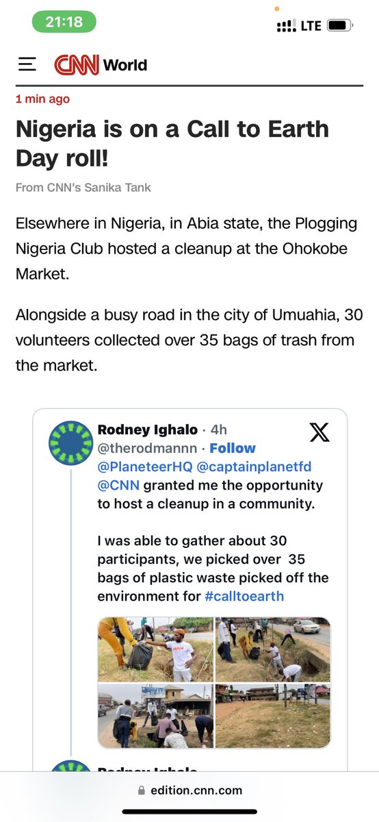 thelordsmannn's tweet photo. Yesss!
I got featured on @CNN
Thanks to @PlaneteerHQ and @captainplanetfd for the opportunity
You can click on the link: https://t.co/PHuwduVOJw
#calltoearth
#youthactivism
#PloggingNigeria
#keepfittokeepclean https://t.co/Ce8eAJTqgV
