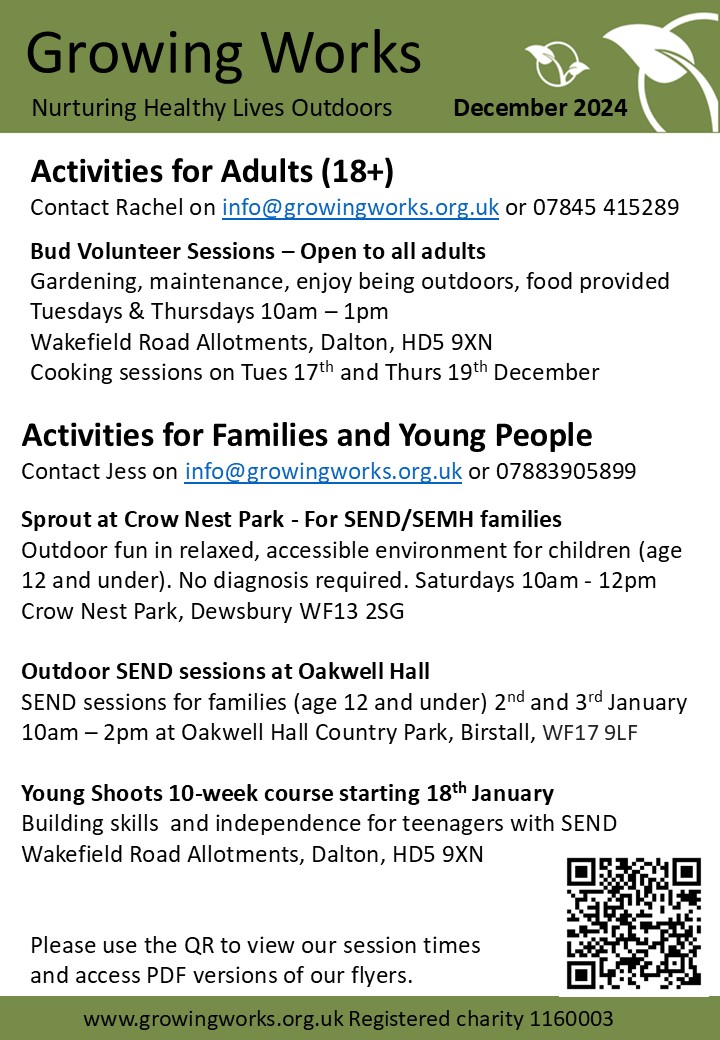 Growing Works (@growingworks) on Twitter photo Winter activities at Growing Works.
For more information contact Rachel or Jess at info@growingworks.org.uk.
<a href="/TSLVolunteering/">TSL Kirklees Volunteering</a> <a href="/LocalaVolunteer/">Locala Volunteering</a> <a href="/locala/">Locala Health & Wellbeing</a> <a href="/DaltonTogether/">Dalton Together</a> Winter activities at Growing Works.
For more information contact Rachel or Jess at info@growingworks.org.uk.
<a href="/TSLVolunteering/">TSL Kirklees Volunteering</a> <a href="/LocalaVolunteer/">Locala Volunteering</a> <a href="/locala/">Locala Health & Wellbeing</a> <a href="/DaltonTogether/">Dalton Together</a>