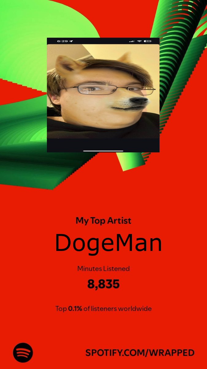 bestsaladshaker's tweet photo. #SpotifyWrapped #SpotifyWrapped2024 #DogeMan #DogeFace https://t.co/zmpdD2jalN