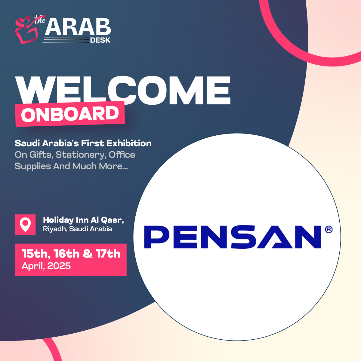 thearabdesk's tweet photo. The Arab Desk Partners With Pensan!
Since 1967, Pensan has blended tradition and innovation, crafting high-quality stationery backed by ISO 9001:2000 certification. Explore their cutting-edge creations at our expo!
#TheArabDesk #Vision2030 #Riyadh #SaudiArabia https://t.co/gLk4zlcqO1
