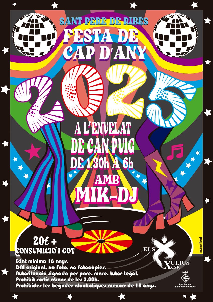 xulius's tweet image. 🔴 Ja tenim a la venda les entrades de Cap d&apos;any 2025! 

Vine a l&apos;envelat i  comença l&apos;any amb @mikdj fins que surti el sol!

entradium.com/events/festa-d…

 🎉🕺🏻🪩👯‍♂💃🏼

Cartell fet per @llampalletes
