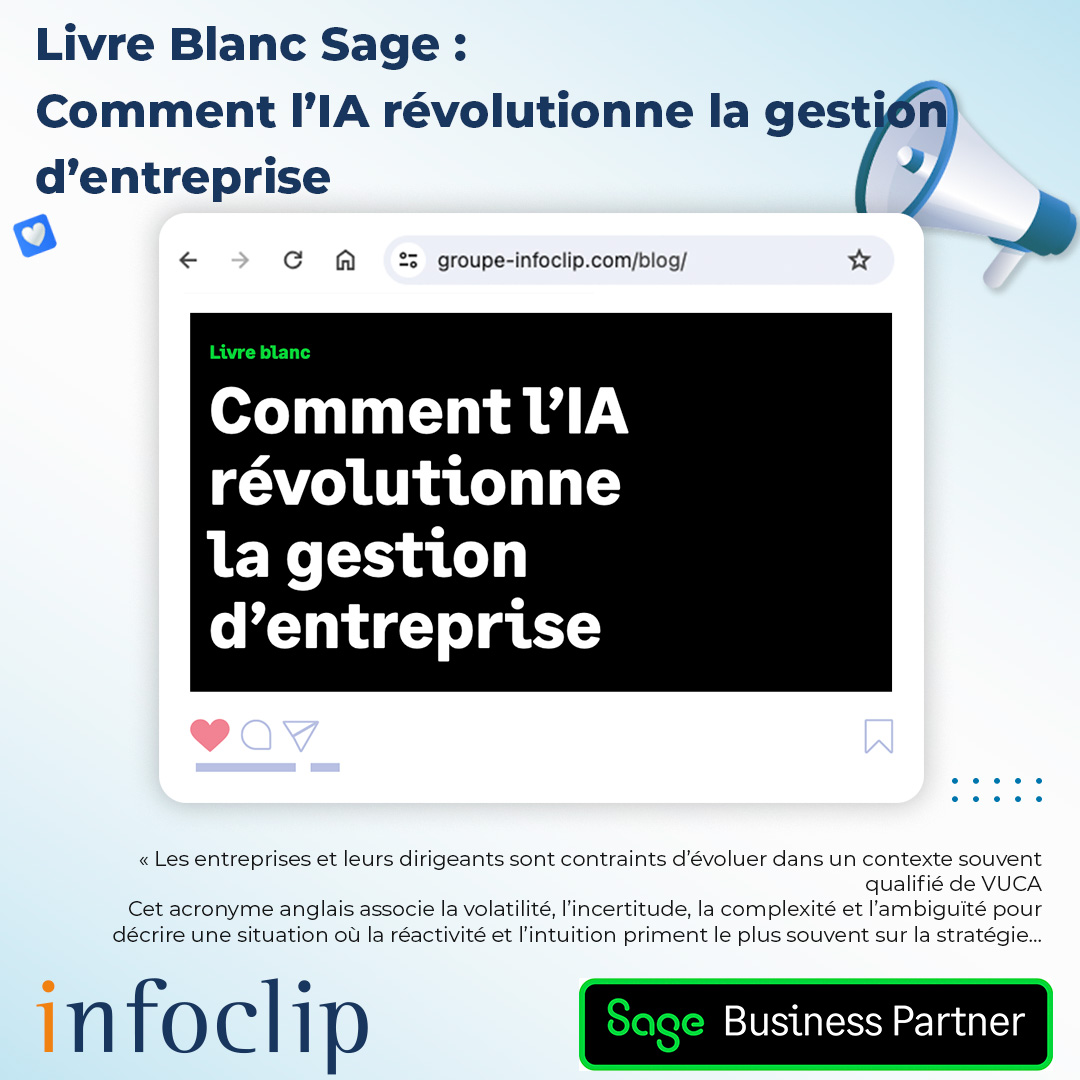 ✨ Livre Blanc Sage : Comment l'IA révolutionne la gestion d’entreprise 🌐
L'IA automatise, anticipe et libère vos équipes pour des décisions plus stratégiques. 🚀
🔗 Découvrez notre livre blanc ici : groupe-infoclip.com/blog/telecharg… 
#IA #Innovation