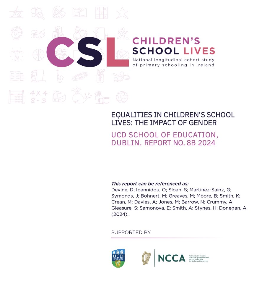 CSLstudyUCD's tweet image. 🚨 Today, we launch Report 8b from the #CSLstudy, ‘Equalities in Children’s School Lives: The Impact of Gender.’

🔗 Download the report from our website at: cslstudy.ie/wp-content/upl…

🧵 Read about some of the key findings below –

⬇️ 1/15