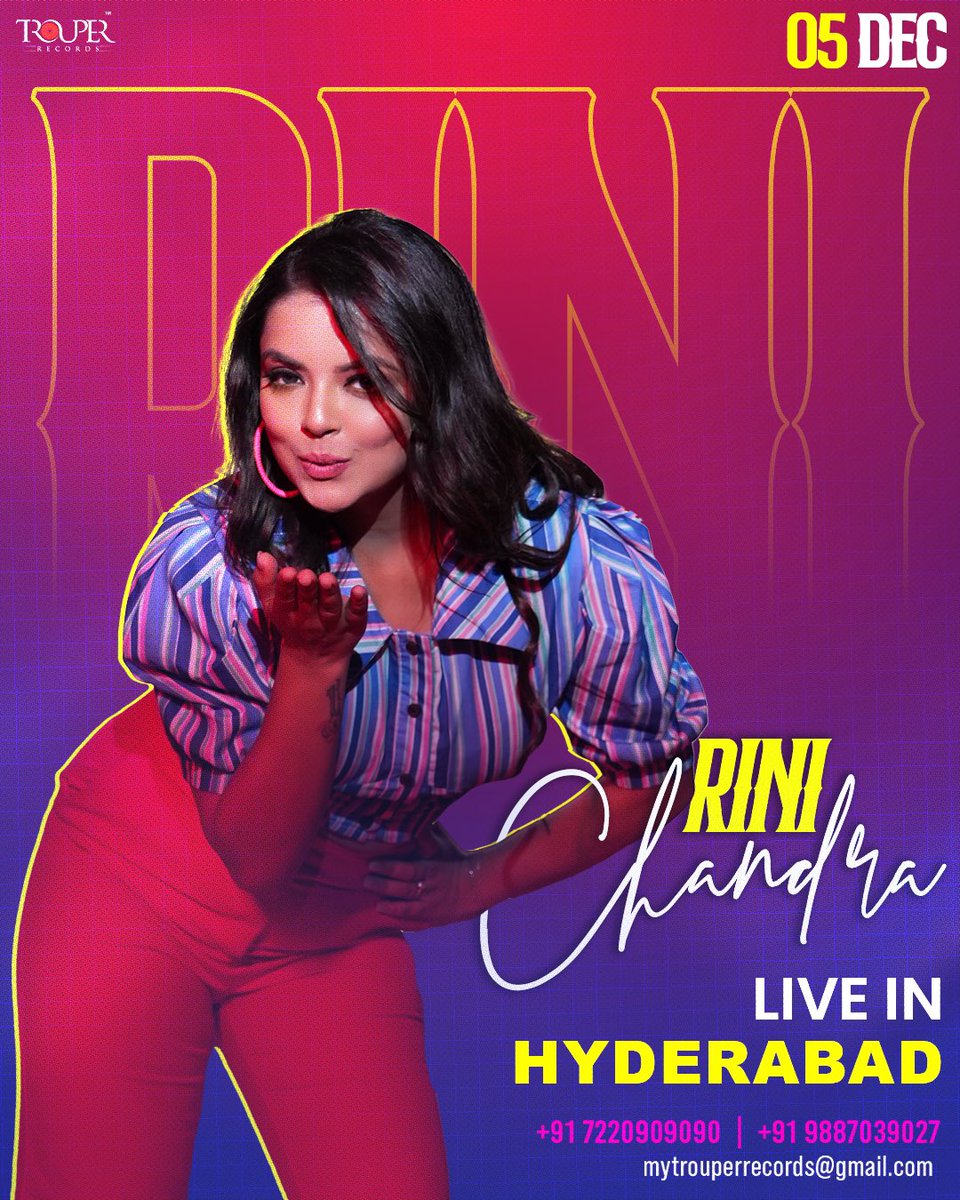 Rini Chandra, the Mayra Queen, performing live today at a private wedding event in Hyderabad! Get ready for a day filled with mesmerizing music and unforgettable moments. 🎤✨

#RiniChandra #MayraQueen #LivePerformance #HyderabadEvents #WeddingCelebrations #MusicalJourney