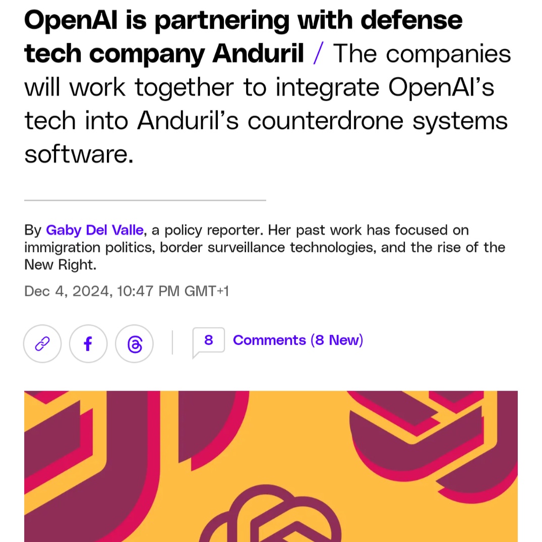 opiumhum's tweet photo. Oh yes AI powered killer drones trained on stolen data sold by a MAGA incel run military company, what a bright technological future https://t.co/h2KQwKm6OZ