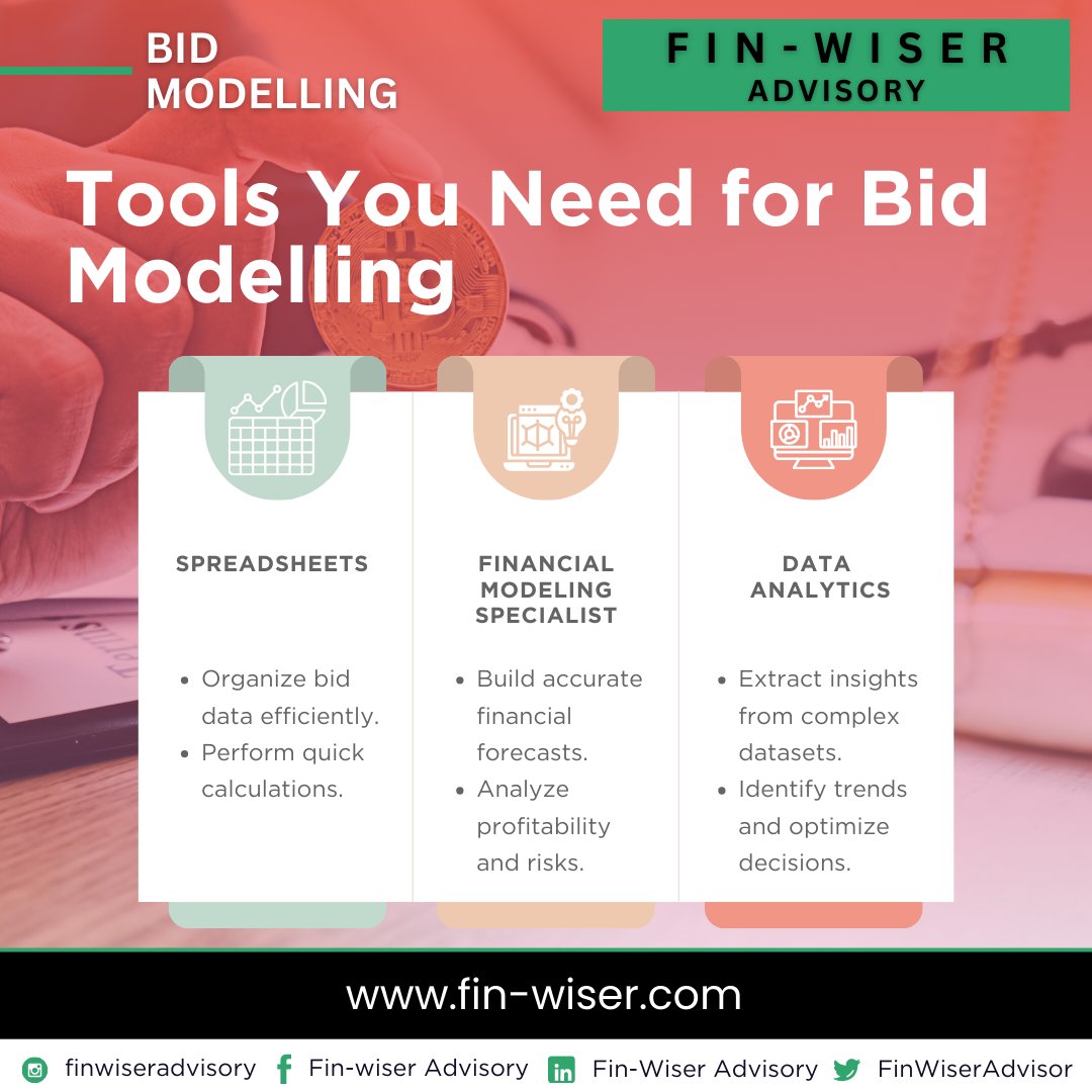finwiserr's tweet photo. 🔧 Tools for Winning Bid Modelling

✔️ Spreadsheets for data organization &amp; calculations
✔️ Financial Modeling Specialists for accurate forecasts &amp; risk analysis
✔️ Data Analytics for insights &amp; strategy optimization

💼 Ready to elevate your bids? Let’s talk! https://t.co/fBtN1mPFo8