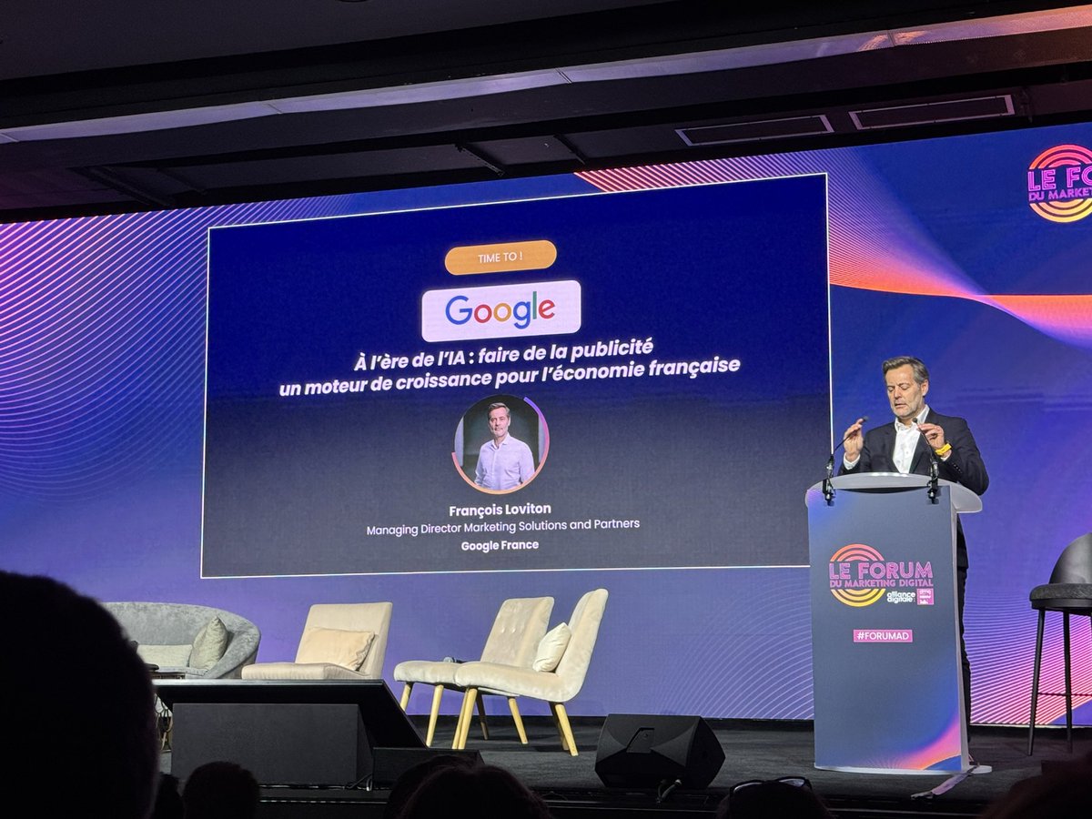 Corto13's tweet photo. On stage Google sur l’ia dans la publicité moteur de croissance #forumad #iim https://t.co/KgS9TOyBFw