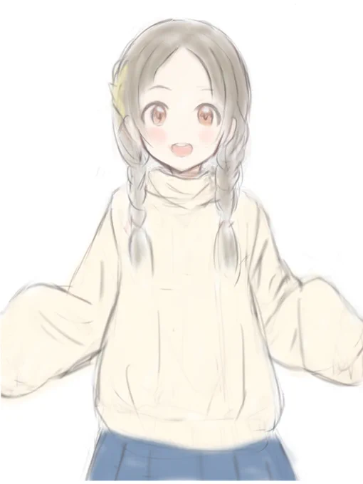 タートルネック千奈ちゃんラフ描いてみた。 