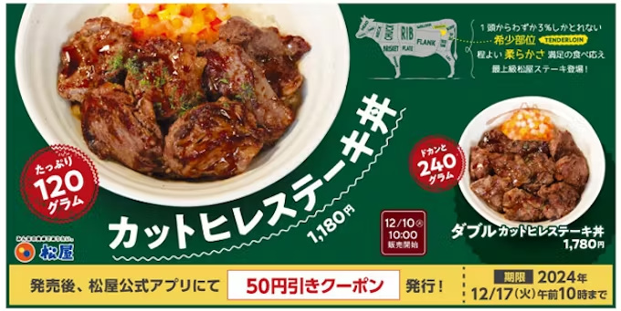 mylife_news's tweet image. 松屋フーズ、「松屋」で柔らかいヒレ肉の旨味をダイレクトに感じる新作の丼「カットヒレステーキ丼」を販売
mylifenews.net/drink-food/730…
#120g #240g #カットヒレステーキ丼 #カレー #その他丼 #ダイレクト #ヒレ肉 #大満足 #定食 #松屋 #松屋フーズ #松屋フーズホールディングス #牛めし #重量 #重量2倍