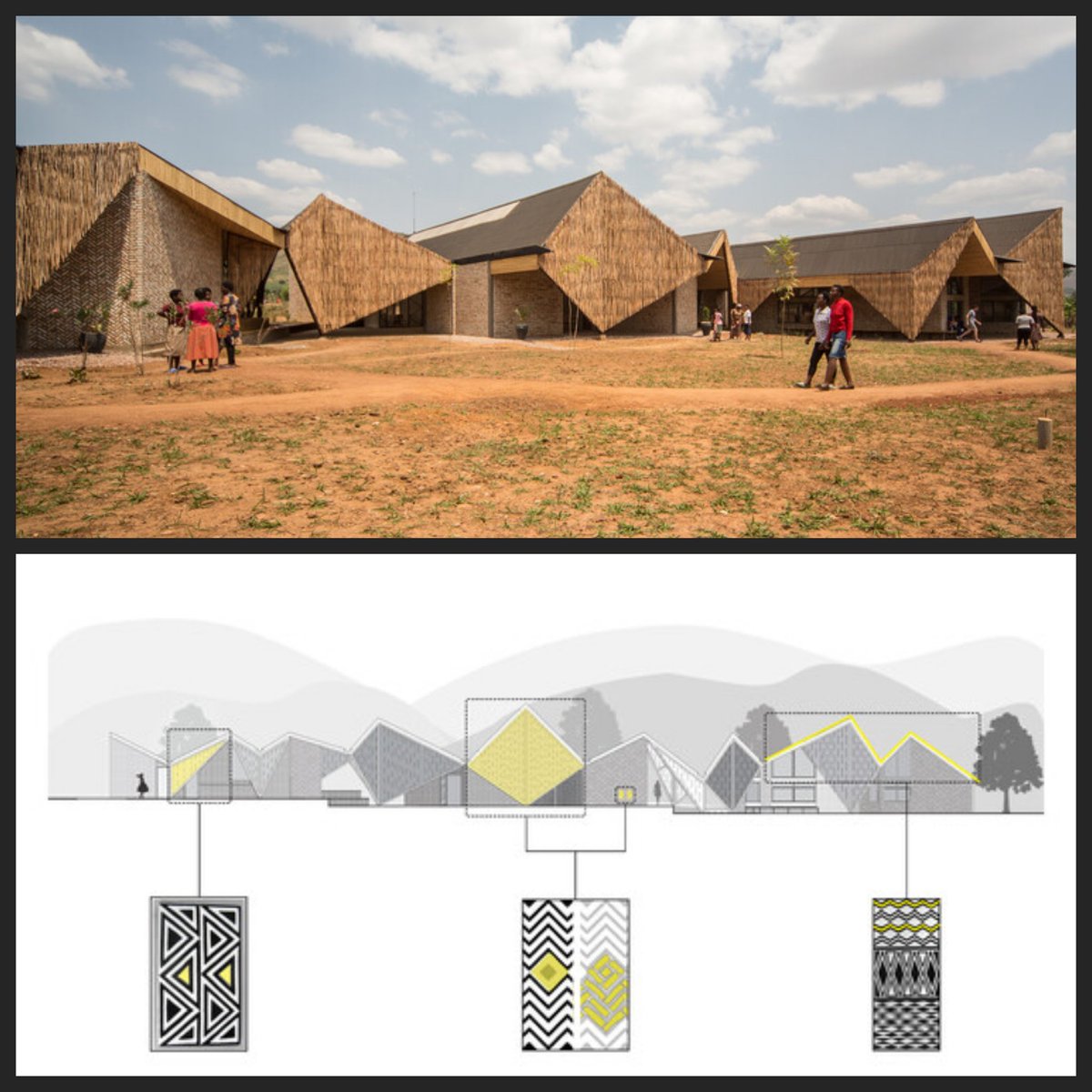 byukavuba's tweet photo. Ubushize nanditse mvuga ko uwakoze design y'imigongo yashyizwe kuri Stade amahoro atigeze ayikorera design development aho yafashe umugongo umwe awukorera copy paste kuri facade yose.

Well, murebe interior view byatanze kandi ngo iriya space ni iya VIP🙆‍♂️ Ni byiza ko dukoresha elements zivuye mu muco wacu ariko tukazijyanisha n'aho zigiye gukoreshwa.

Reba ukuntu imigongo yakoreshejwe kuri Komera Leadership Center. Bigereranye n'uko yakoreshejwe kuri Stade amahoro. Nibwo urabona ko umuarchitect wakoze design y'iriya facade hari aho yatubeshye.

Note: This is about architectural design.