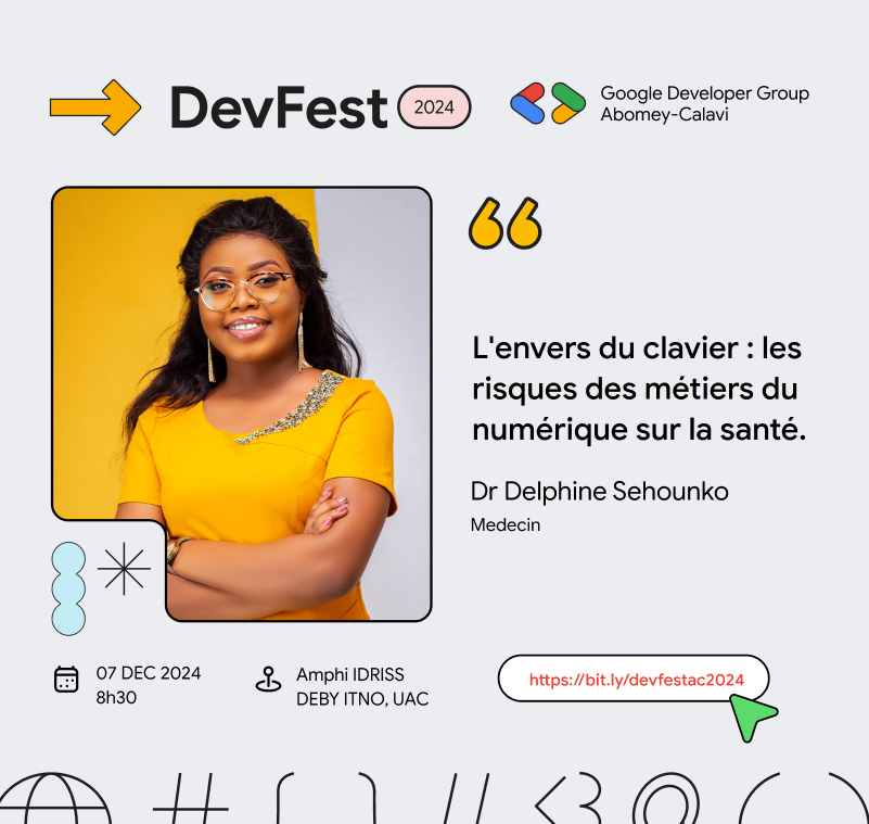 Parce que prendre soin de votre santé, c'est aussi prendre soin de votre carrière. Rejoignez-nous pour une session dédiée à la prévention et aux solutions concrètes avec Dr Delphine Sehounko.

Inscription obligatoire : bit.ly/devfestac2024

#DevFest2024 #GDG  #goodhealth