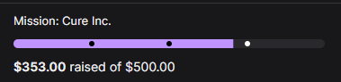 CabbitTv's tweet photo. Wow!! Hit the first goal of $250 for @Mission_Cure within the first hour on #Twitch for #TogetherForGood!! Thank you SO much for all of the donors so far! We've upped the goal; let's see how high we can go for charity!

This is so important to me as somebody suffering from Chronic pancreatitis. I can't thank everyone enough for the opportunity to help support such a great charity! Thank you!

And see you all tomorrow! <3