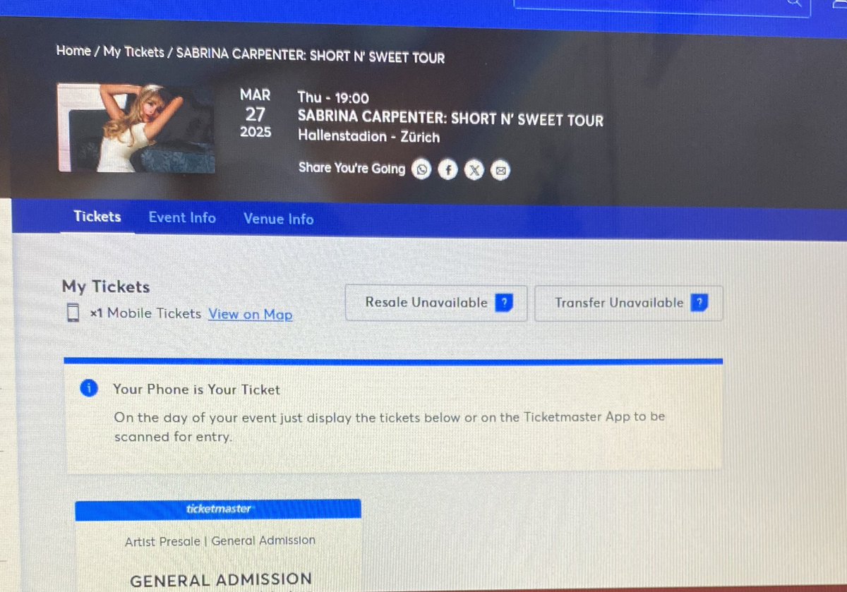 feyzemrer's tweet photo. I’m seeing Sabrina in Zurich yesss💋 Short N’ Sweet Tour 3.27 🥂 https://t.co/RBlPDHiRpt