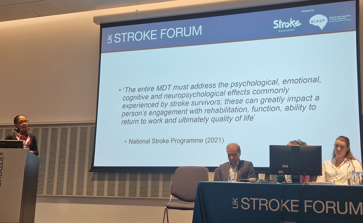 Inspiring talk by Carleen Scott and others about development of level 1 psychological support at #uksf24 .... great that they're aware of need to support admin staff and tea ladies (who are front line and have some of the most contact with stroke survivors on the ward!).