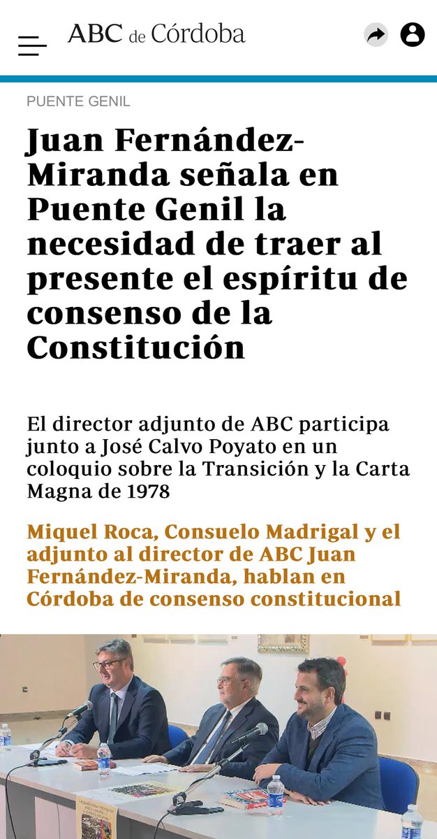 Juan Fernández-Miranda señala en Puente Genil la necesidad de traer al presente el espíritu de consenso de la Constitución 

abc.es/espana/andaluc… vía <a href="/ABCespana/">ABC España</a>