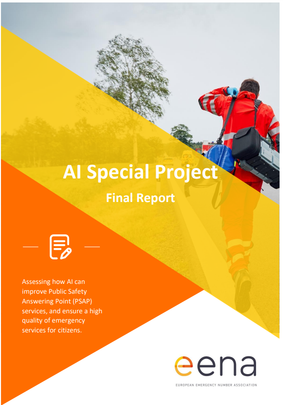 112_sos's tweet photo. EENA’s AI Special Project Report is out!   We piloted AI tools with four companies and PSAPs from 8 countries, exploring: 

🔸 Real-time translation &amp; transcription 
🔸 Call triage &amp; prioritisation 
🔸 Noise cancellation

Read the full report here: https://t.co/kyMKNEVH6b https://t.co/LOThKWjTCn