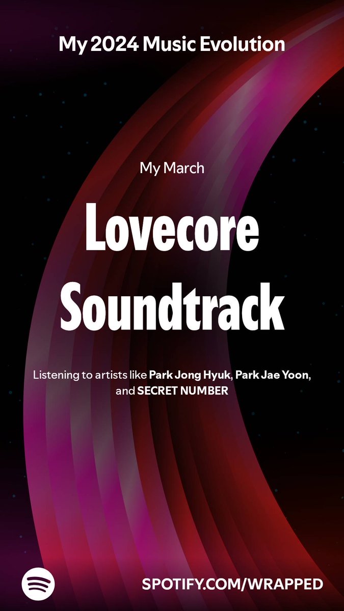 In March I was all about Park Jong Hyuk, Park Jae Yoon, and SECRET NUMBER. How did you evolve this year? #SpotifyWrapped   open.spotify.com/wrapped/share/…