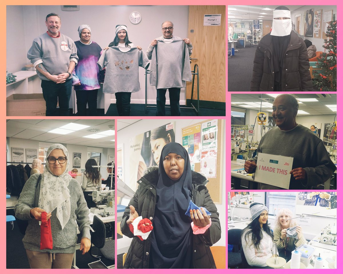Amazing upcycling workshop with Twin trainning group. Look at the happy faces. 3 hours workshop where in they were able to make scrunchies , hairbands, Christmas Jumper and Niqab. @twinemployment <a href="/FTALondon/">FTA London</a> <a href="/JenniferHollowa/">Jennifer Holloway</a>