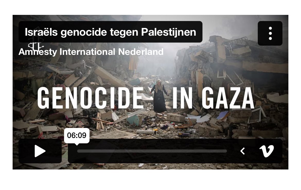 Israël pleegt genocide in Gaza, concludeert Amnesty International in een rapport (300 pp.). In deze video leggen we het uit (6 minuten).
vimeo.com/1035906378/a86…